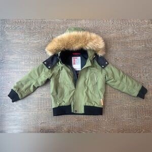 Kids Green Jacket with Faux Fur Trim
